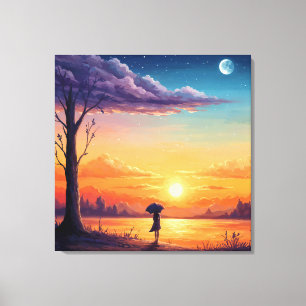 Impressão Em Tela Perscrutando o Horizonte - Arte em Estilo de Ilust