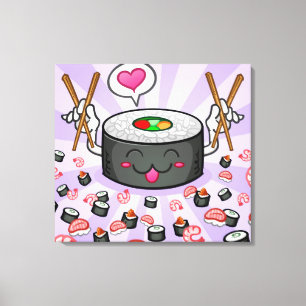 Impressão Em Tela Personagem de desenho animado do sushi que come