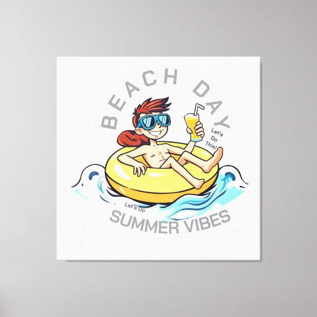 Impressão Em Tela Personagem de desenho animado no Dia da Praia no A (Frente)