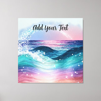 Impressão Em Tela Personalizada Aquarela Azul Onda Oceânica Foto com