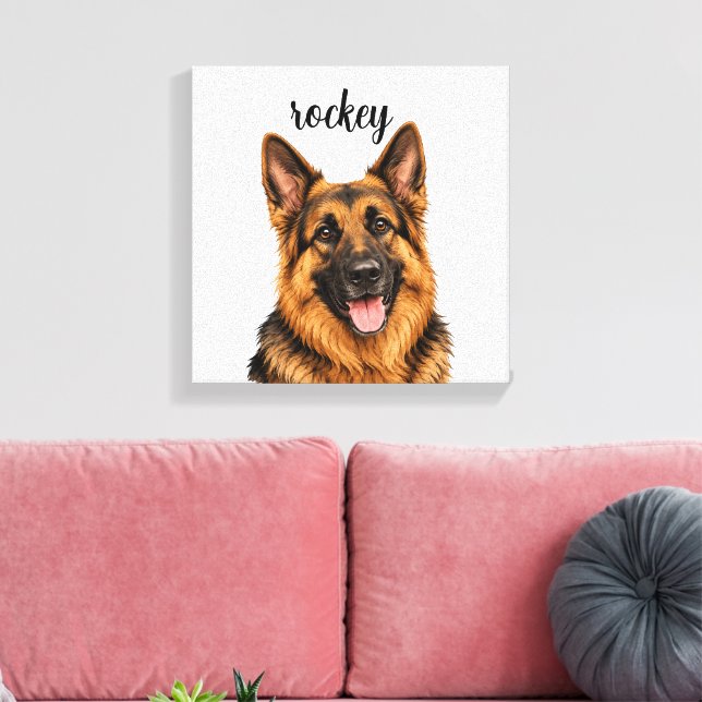 Impressão em Tela Personalizada de Cachorro Pastor (Insitu(Sala de estar))