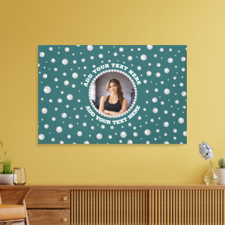 Impressão Em Tela Personalized Photo with Pearls Circle on Teal