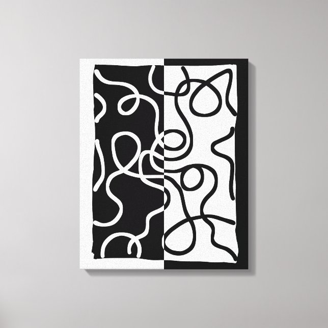 Impressão Em Tela Persuasão linear I: Abstrato preto e branco (Frente)