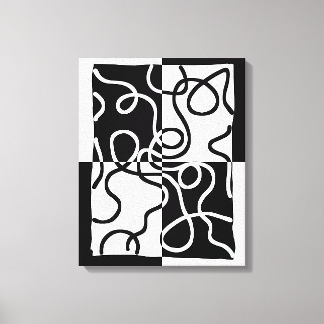 Impressão Em Tela Persuasão linear II: Abstrato preto e branco (Frente)