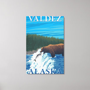 Impressão Em Tela Pesca do urso no rio - Valdez, Alaska