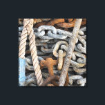 IMPRESSÃO EM TELA PESCA MARÍTIMA<br><div class="desc">Correntes de pesca ferrugem e corda achada num jato. Um design fotográfico.</div>