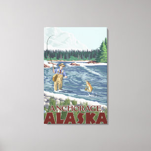 Impressão Em Tela Pescador da mosca - Anchorage, Alaska