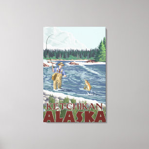 Impressão Em Tela Pescador da mosca - Ketchikan, Alaska