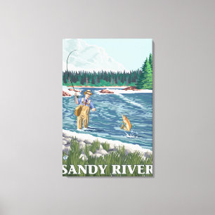 Impressão Em Tela Pescador da mosca - rio de Sandy, Oregon