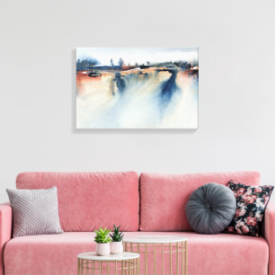 Impressão Em Tela Pêssego Azul Abstrato Paisagem Atmosférica