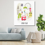 Impressão Em Tela Pessoas de Marcas de Cartoon do Mapa do Artsy de L<br><div class="desc">Um mapa estilizado contemporâneo de desenho animado de Londres,  com personagens pessoas no seu dia a dia,  marcos e um ônibus vermelho de dois andares,  táxi preto e caixa vermelha icônica.</div>