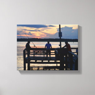 Impressão Em Tela Pessoas num píer pescando no pôr do sol