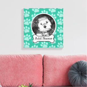 Impressão Em Tela Pet Photo with Dog Bone and Paw Prints Green (Impr