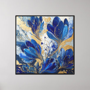 Impressão Em Tela Pétalas Azuis com Veias Douradas – Arte Abstrata p