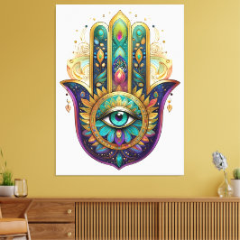 Impressão Em Tela Pétalas Douradas Violeta Verde Hamsa Turquesa Terc