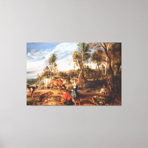 Impressão Em Tela Peter Paul Rubens Milkmaids with Cattle in a Lands