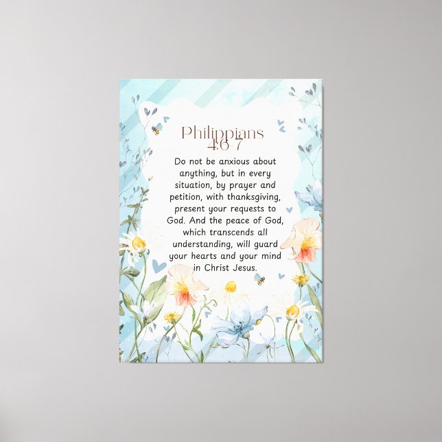 Impressão Em Tela Philippians 4:6-7 Christian Bíblia Verse Watercolo (Frente)