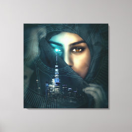 Impressão Em Tela Photomontage Lady Cityscape