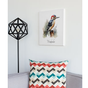 Impressão Em Tela pica-pau sentado num vaso com aquarela