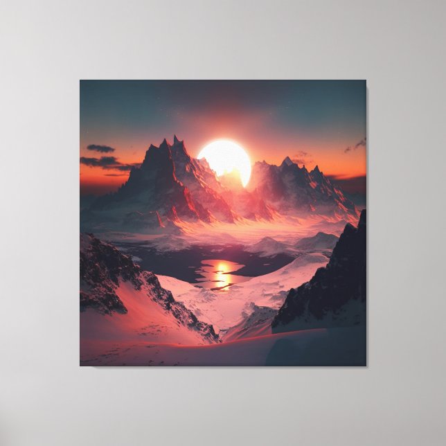 Impressão Em Tela Pico vibrante: Uma montanha de neve ao pôr do sol. (Frente)