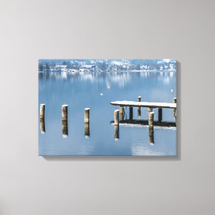 Impressão Em Tela Píer de neve no inverno, Lago Tegernsee, Alemanha