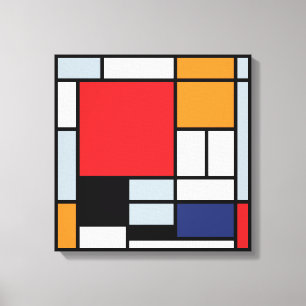 Impressão Em Tela Piet Mondrian - Composição com Grande Plano Vermel