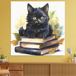 Impressão Em Tela Pilha de Livro de Gatos Negros