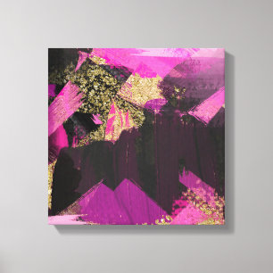 Impressão Em Tela Pincel Moderno Brilho Preto Dourado Rosa Glam Grun