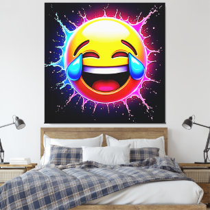 Impressão Em Tela Pincelada Alegre: Arte de Emoji Risonho