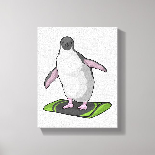 Impressão Em Tela Pinguim como Snowboarder com Snowboard (Frente)