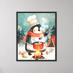 Impressão Em Tela Pinguim Fofo Cozinhando Aquarela Berçário de Inver