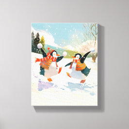 Impressão Em Tela Pinguins Fofos Brincando na Neve Quarto de Bebê Aq