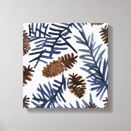 Impressão Em Tela Pinhas e Galhos | Pintura de Inverno em Aquarela