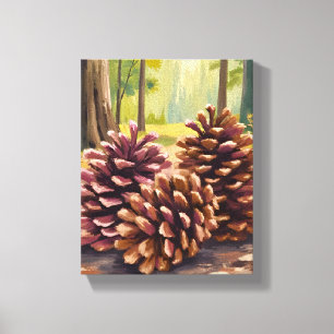 Impressão Em Tela Pinhas   Floresta em Aquarela de Outono