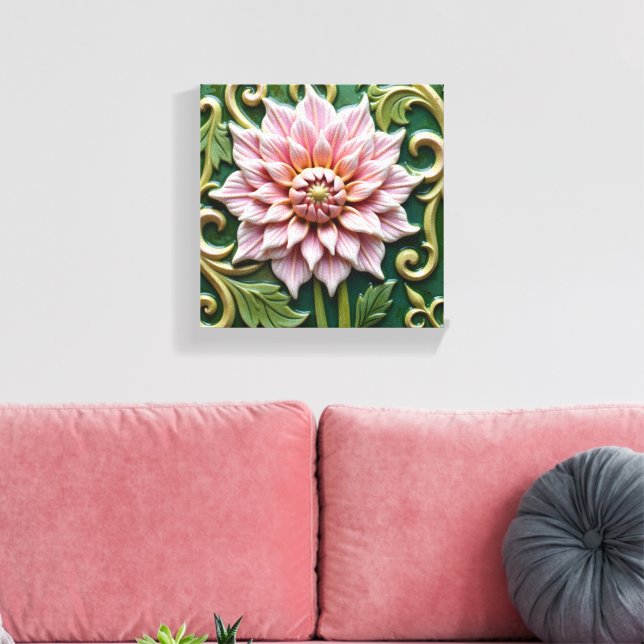 Impressão Em Tela Pink Dahlia on Green (Insitu(Sala de estar))