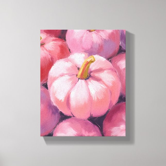 Impressão Em Tela Pink Pastel Pumpkins Watercolor Painting (Frente)