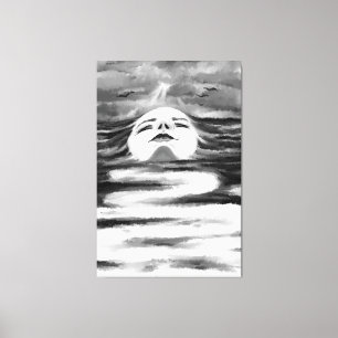 Impressão em Tela Pintada Arte Oceano Face Preto B