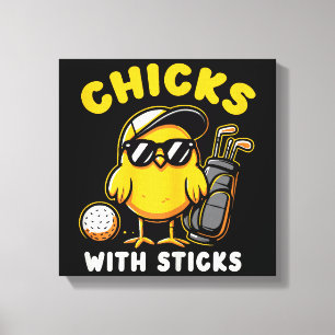 Impressão Em Tela Pintinhos Com Sticks Golfer Girl Gol