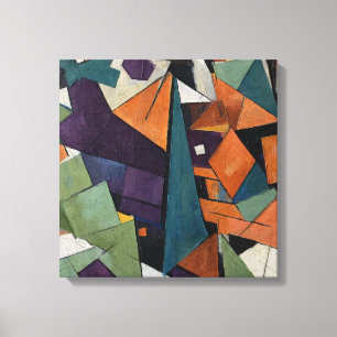 Impressão Em Tela Pintura a Óleo Cubista Geométrica Abstrata -