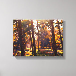 Impressão Em Tela Pintura a óleo da floresta ouro