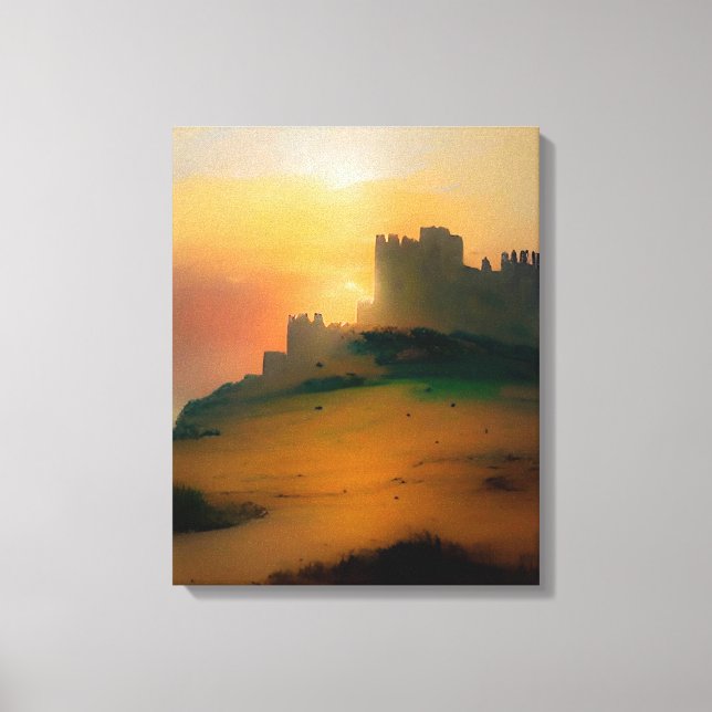 Impressão Em Tela Pintura a Óleo da Paisagem de Ruínas do Castelo Me (Frente)