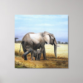 Impressão Em Tela Pintura a óleo de elefante e vitelo