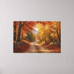 Impressão Em Tela Pintura a Óleo de Estrada da Floresta de Outono