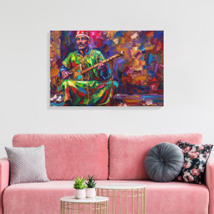 Impressão Em Tela Pintura a Óleo de Músico Tradicional Marroquino Gn