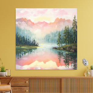 Impressão Em Tela pintura a óleo do nascer do sol sobre as montanhas