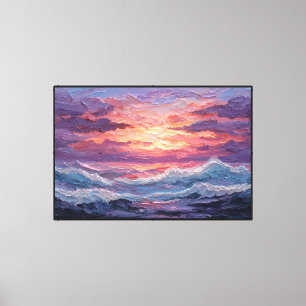 Impressão Em Tela Pintura a Óleo Paisagem Marítima ao Pôr do Sol – A