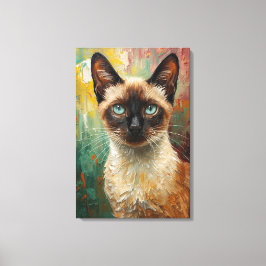 Impressão Em Tela Pintura a óleo vibrante de gato siamês artístico
