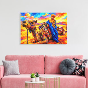 Impressão Em Tela Pintura a Óleo Vibrante do Nômade Tuareg no Desert