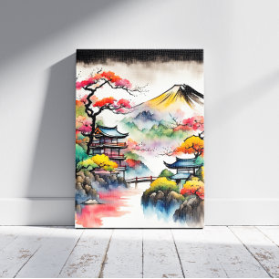 Impressão Em Tela Pintura a Tinta da Paisagem Japonesa