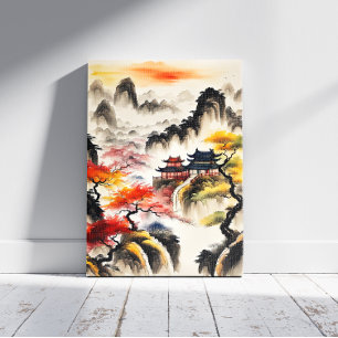 Impressão Em Tela Pintura a Tinta de Paisagem Chinesa